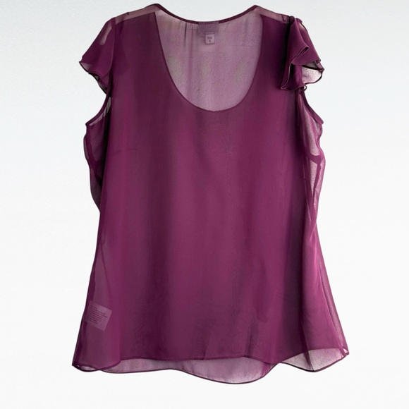 Worthington Dark Fairy Feminine Sheer Ruffle Top L Flutter Sleeve y2k WhimsiGoth - Picture 3 of 7